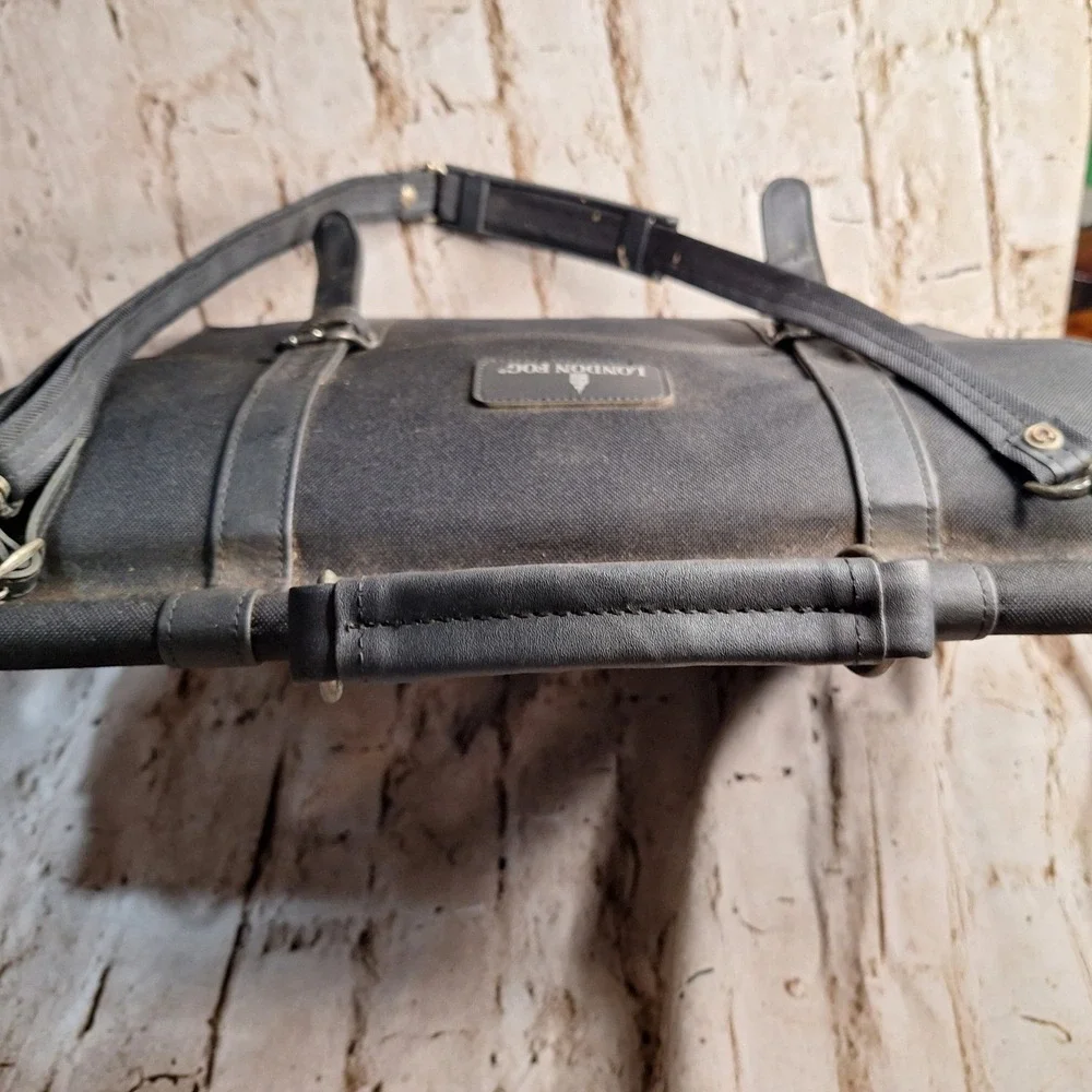 Vintage London Fog Black Canvas Briefcase‎ Laptop Travel Office Work Bag 19